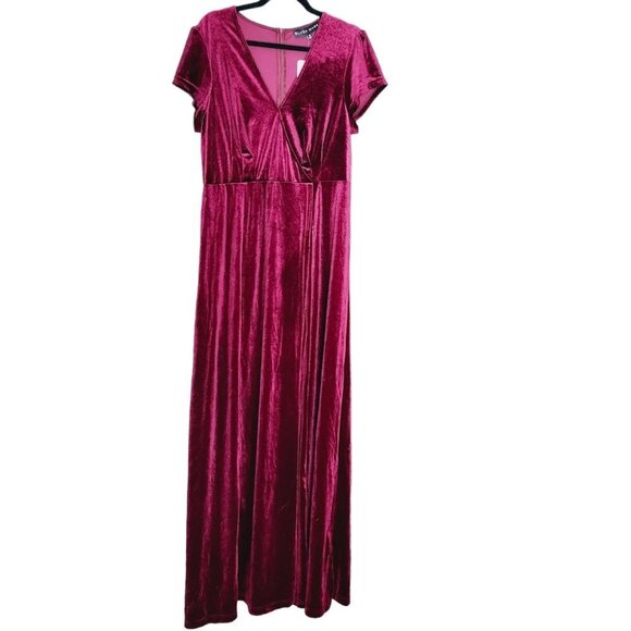 NWT Blushmark Ruby Burgundy Velvet Short Sleeve Maxi Dress - Picture 2 of 8